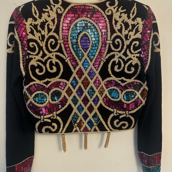 St John Evening by Marie Gray Bolero Jacket, Sequins, Tassels,  Paillettes - Picture 5 of 9